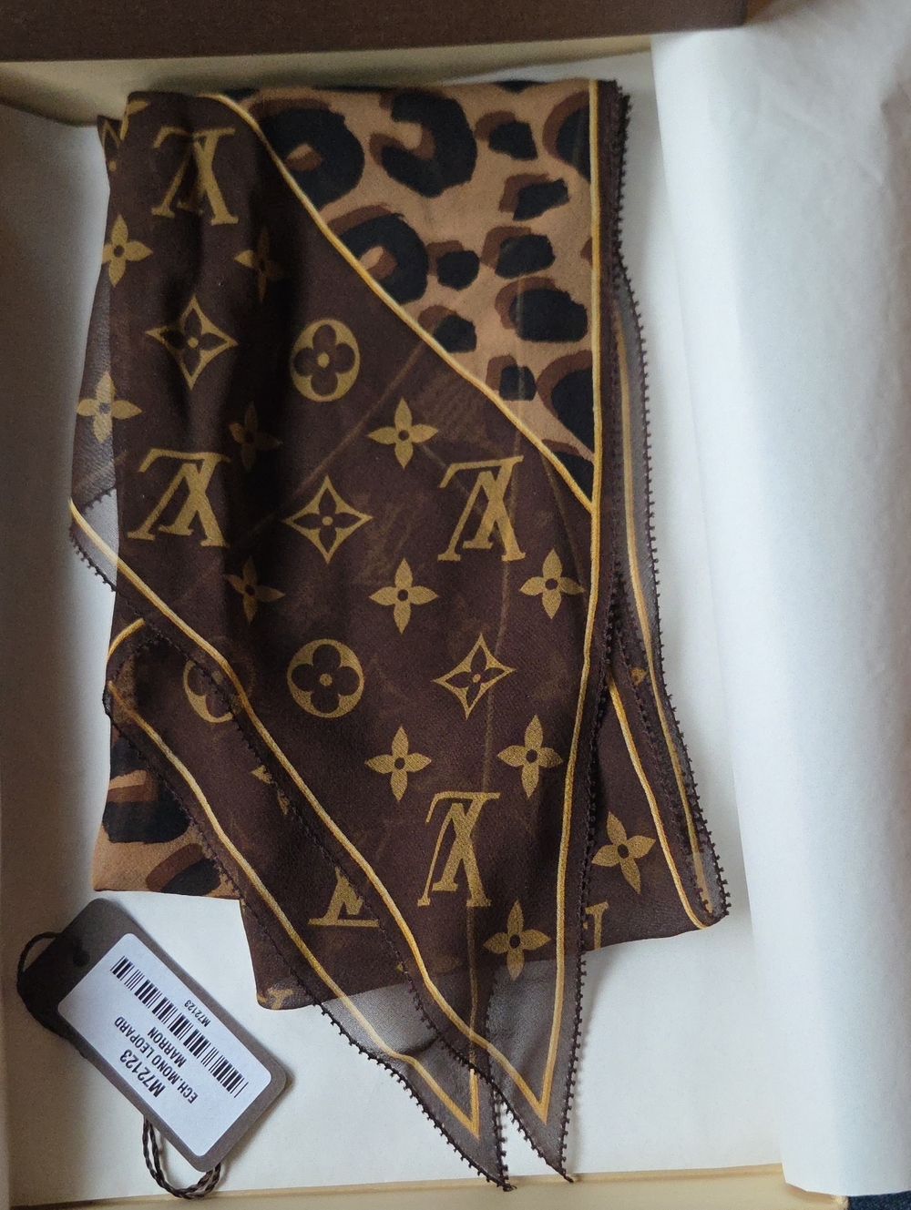 Louis Vuitton Brown and Tan Monogram & Leopard Silk Scarf